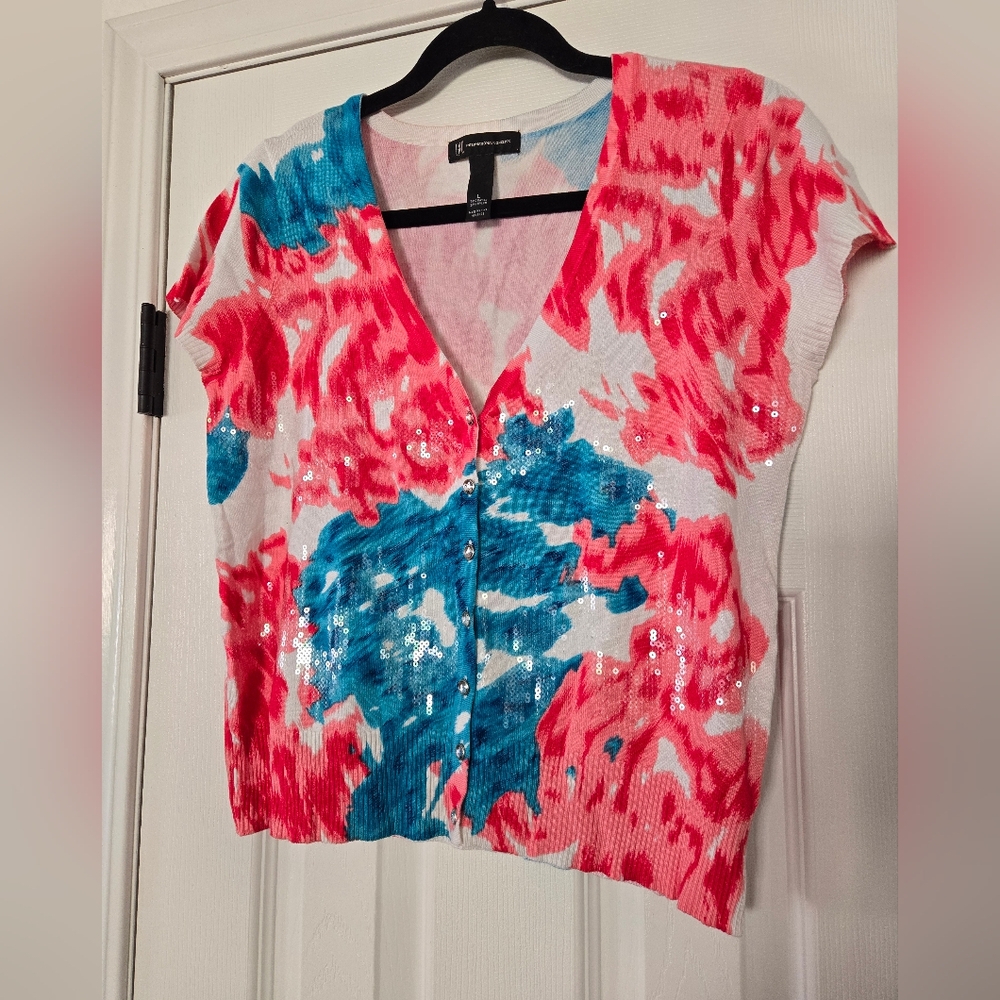 INC International Concepts Red and Blue Buttoned Crop Top